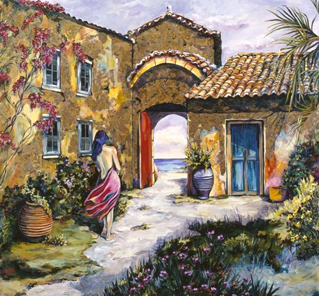 Framed Courtyard By The Sea Print