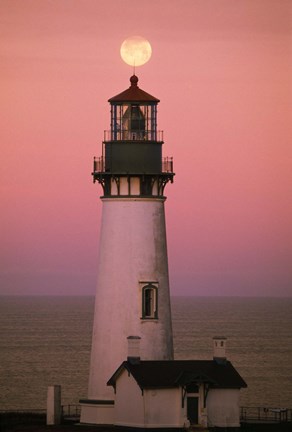 Framed Lighthouse Against Pink and Red Sunset Print