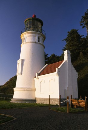 Framed White Lighthouse against Mountain Range Print