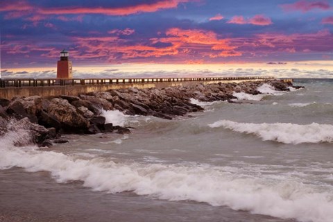 Framed Lighthouse at Sunset, Michigan 09 Print
