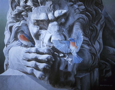 Framed Bluebirds Landing On Lion Print