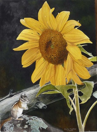 Framed Sunflower and Chipmunck Print