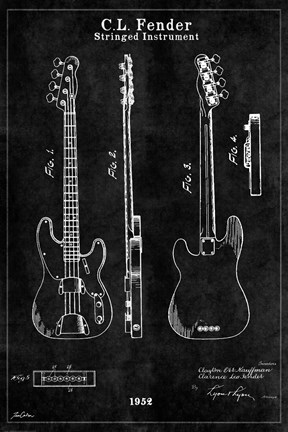 Framed Guitar 1 Black Print