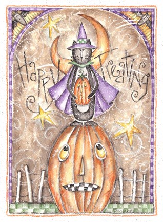 Framed Cat on Pumpkin Print