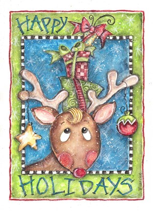 Framed Happy Holidays Reindeer Print