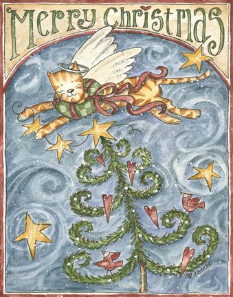 Framed Merry Christmas (Cat &amp; Cardinal) Print