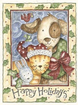 Framed Happy Holidays - Dog, Cat Print