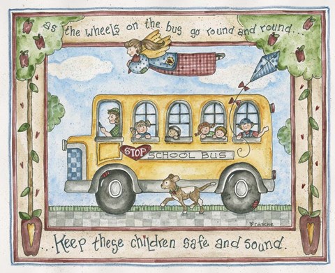 Framed School Bus - Stop Print