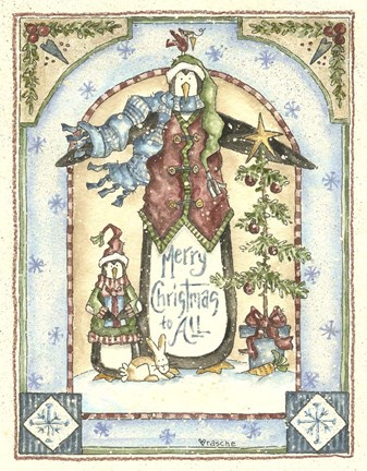 Framed Merry Christmas To All Penguins Print