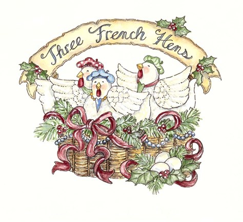 Framed Three French Hens Print