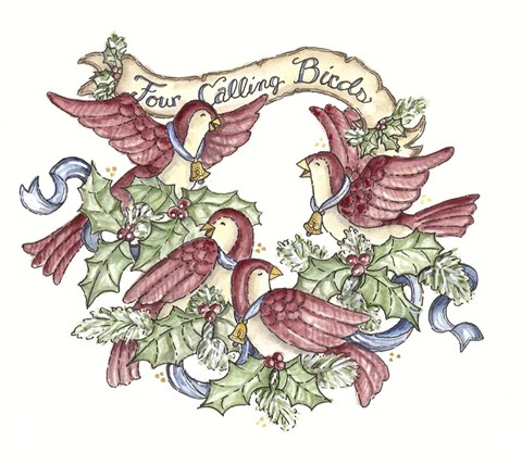 Framed Four Calling Birds Print