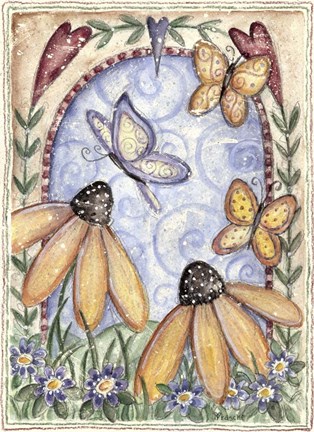Framed Garden Flowers &amp; Butterflies Print