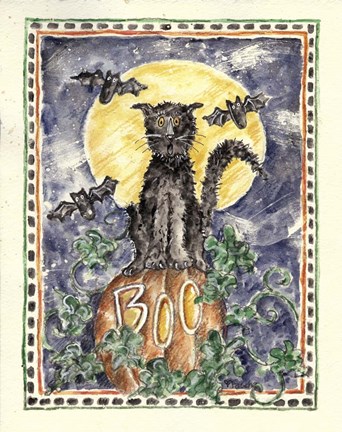 Framed BOO Cat on Pumpkin Print