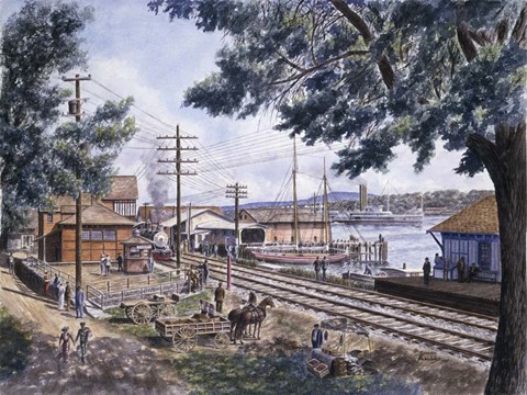 Framed Steam Along Hudson Print