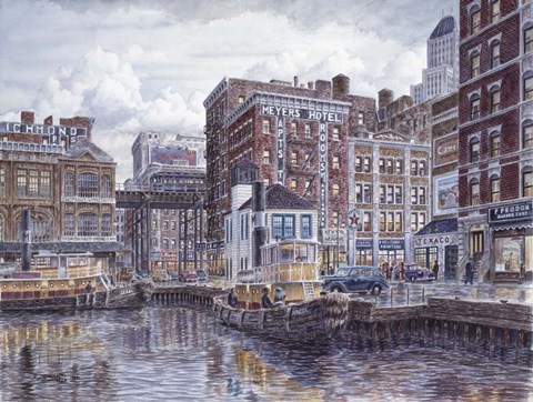 Framed Tugboats And Tenements Print