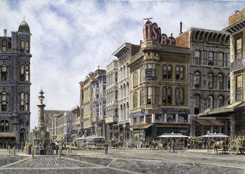 Framed San Francisco,  Latta&#39;s Fountain, Market &amp; Geary Sts. Print
