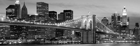 Framed Brooklyn Bridge at Night (Detail) Print