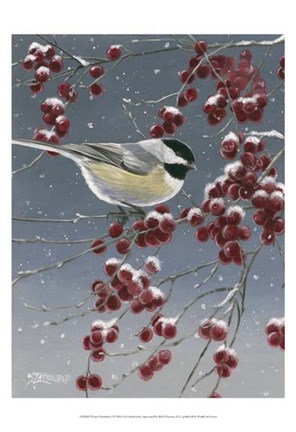 Framed Winter Chickadees I Print