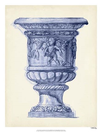 Framed Palace Urns in Indigo III Print
