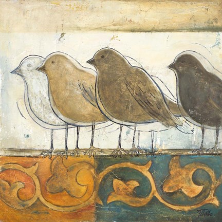 Framed Birds on Damask I Print