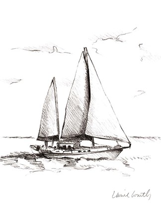Framed Coastal Boat Sketch II Print