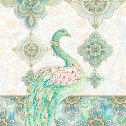 Framed Emerald Peacock I Print