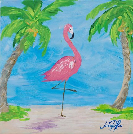 Framed Fancy Flamingos I Print