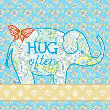 Framed Blue Elephant I - Hug Often Print