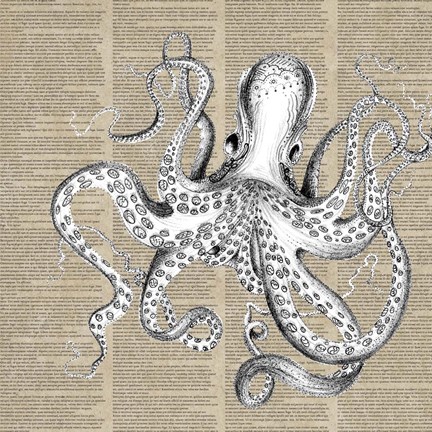 Framed Underwater Newsprint Creatures II Print
