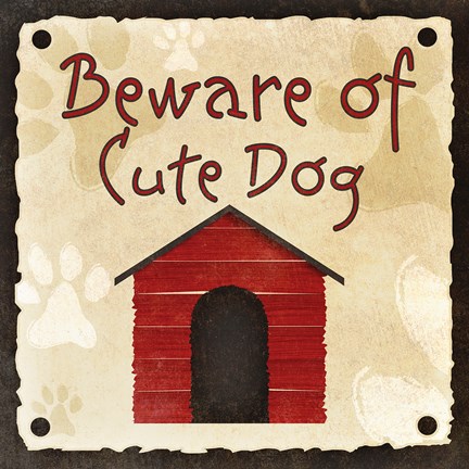 Framed Beware of Cute Dog Print