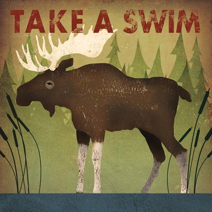 Framed Take a Swim Moose Print