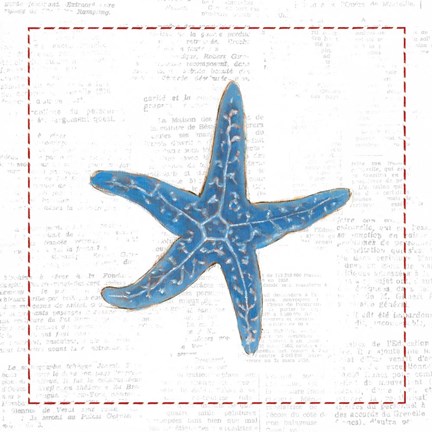 Framed Navy Starfish on Newsprint with Red Print