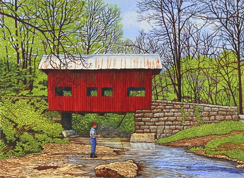 Framed Fishing At Devil&#39;s Den Bridge Print