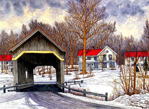 Framed Covered Bridge Warren Vt Print
