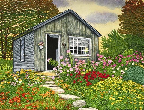 Framed Flower Shed II, Arlington Vt Print