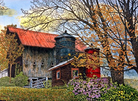 Framed Pin Head Silos Vermont Print
