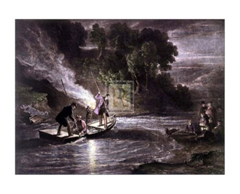 Framed Salmon Spearing By Touchlight Print