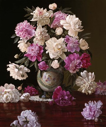 Framed Peonies in a Japanese Vase Print