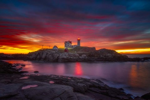 Framed Sunrise over Nubble Light Print