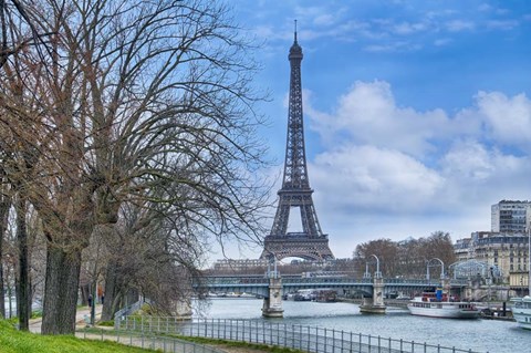 Framed Eiffel Tower, Ile des Cygnes and Seine Paris Print