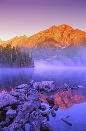 Framed Mountain Reflection, Purple Fog Print