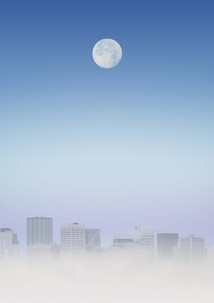 Framed Moon Over City Print