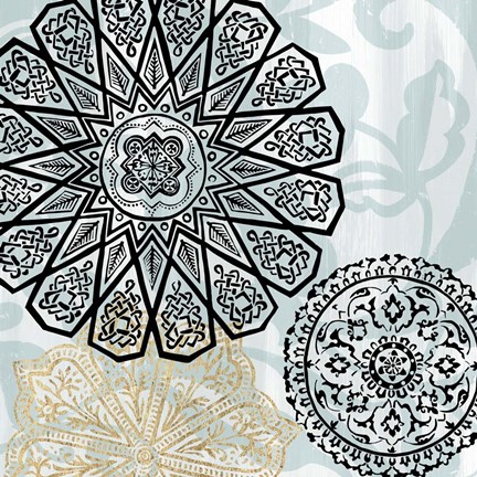 Framed Rosettes on Aqua III Print