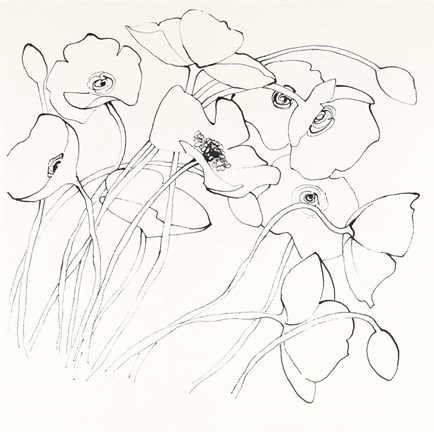 Framed Black Line Poppies II Print