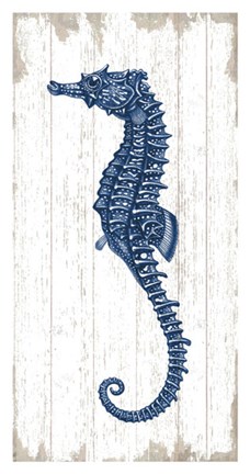 Framed Seahorse in Blue II Print