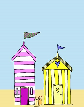 Framed Beach Huts 3 Print