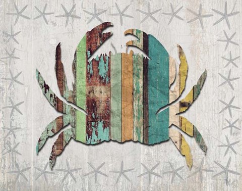 Framed Distressed Wood Style Crab 1 Print