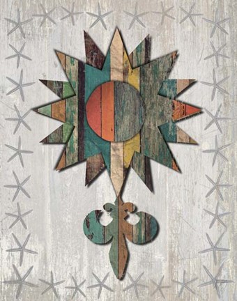Framed Distressed Wood Style Nautical Star 1 Print