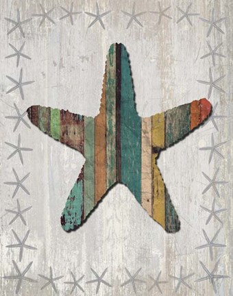 Framed Distressed Wood Style Starfish 1 Print
