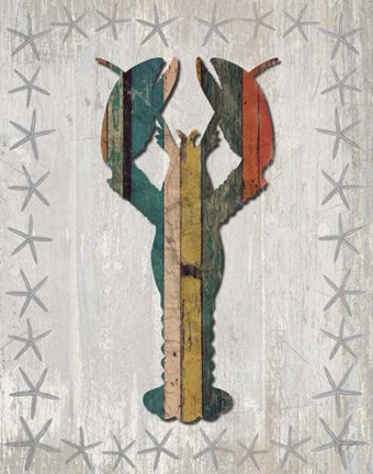 Framed Distressed Wood Style Lobster 1 Print